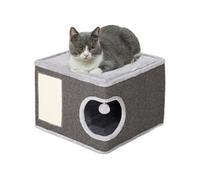 Panier niche griffoir grattoir 4 en 1 - 2 coussins, pompon - sisal naturel peluche gris