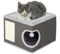 Panier Niche Griffoir Grattoir 4 En 1 - 2 Coussins, Pompon - Sisal Naturel Peluche Gris