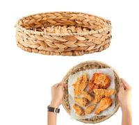 Panier organisationnel en jacinthe d'eau avec deux poignées pour transporter des articles ménagers en toute sécurité d'une pièce à l'autre (plateau rond à fruits)