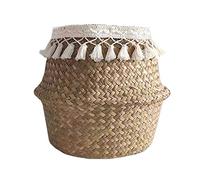 Panier Osier Plante, Sac de Rangement Tissé en Paille Seagrass pour Stockage, Blanchisserie, Cosmétique - Fait Main avec Pot Pépinière et Ventre
