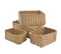 Panier Osier Rangement Salle de Bain Corbeille Enfant Jaune en Papier Bio Écologique Lot de 4 pour Jouets, CD, Cosmétique,langes coton bébé,Câble de charge,Décor Maison