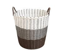 Panier Panier à linge tissé en plastique, panier de rangement portable en rotin pour vêtements sales avec poignées, panier à linge rond pour salle de bain et chambre à coucher Corbeille à Linge