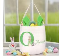 Panier Paques Enfant Personnalisé Sac Paques Enfant avec Nom pour Garçons et Filles Activité Paques Enfant Sac à œufs Chasse aux œufs Parade Pâques Histoire Pâques Sac à Main en Lin Pratique (Vert)