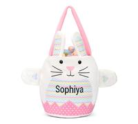 Panier Paques Enfant Personnalisé Sac Paques Enfant avec Nom pour Garçons et Filles Activité Paques Enfant Sac à œufs Parade Pâques Chasse aux œufs Histoire Pâques Charmant Sac à Main en Tissu (Rose)
