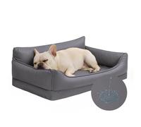 Panier Peiti Chien Orthopédique, Lit pour Chien Similicuir Imperméable | 73x45 cm,4 Bords Surélevés Coussin Chiens,Canapé pour Chiens Dehoussable Lavable,Panier Antidérapant,Gris