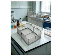 Panier perforé en acier inoxydable 304 avec poignée rétractable et couvercle pour instruments de laboratoire, design en maille durable pour une meilleure accessibilité