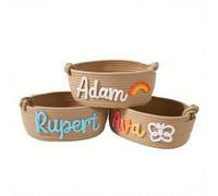 Panier personnalisé avec nom de bébé - Organisateur en corde de coton brodée sur mesure, panier à couches et rangement de chambre d'enfant pour nouveau-né et tout-petit, cadeau de fête prénatale, de