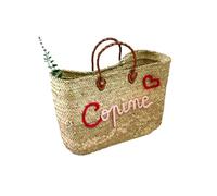 Panier personnalisé - Panier en osier personnalisable - Cabas tressé à la main avec anses cuir, sac de plage ou marché - Personnalisation prénom ou mot au choix