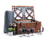 Panier Pique-Nique en Osier pour 4 Personnes avec Compartiment Isotherme, Couverture Pique-Nique Imperméable et Couverts, Rétro Classique Panier Picnic pour Camping, Les Fêtes en Plein Air