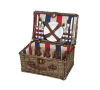 Panier Pique Nique LENNO en osier tressé marron foncé équipé pour 4 personnes