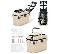 Panier pique-nique - LIVOO - Modèle 4 personnes - Isotherme 23L - 29 accessoires - Beige