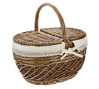 Panier pique-nique, osier laqué dans des tons brun, finement tressé, tissu intérieur amovible couleur crème avec bord crocheté, 2 couvercles à charnière