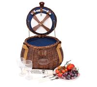 Les Jardins de la Comtesse - Panier Pique-Nique Tuileries - Complet / 2 Personnes - Panier Rond en Osier - Compartiment Isotherme - Assiettes en Céramique et Verres à Vin en Verre - 40 x 40 x 25 cm