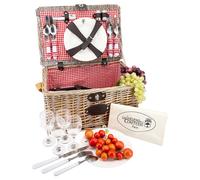 Les Jardins de la Comtesse – Panier pique-nique Sully 4 personnes – osier gris, tissu vichy rouge