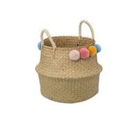 - Panier Pliable en Roseau "Pompons" 38cm Naturel