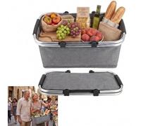 Panier Pliable Isotherme pour Courses, Pique-Nique et Autres activités, avec poignées rembourrées. Idéal pour Les Courses, Les Voyages et Les Pique-niques. 18 L (Gris).