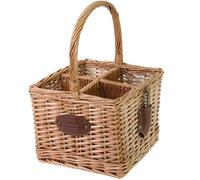 Les Jardins de la Comtesse - Panier Porte-Bouteille en Osier Naturel - Boisson/Vin/Champagne/Eau/Soda - 4 Compartiments - Accessoire Pique Nique - Vendu avec Tire-Bouchon 25 x 25 x 40 cm