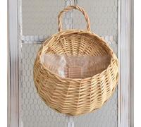 Panier Porte-Fleurs Suspendu Tissé à La Main Suspendu, Pots de Fleurs à Suspendre En Rotin, Panier Tissé Décoration Murale Panier de Rangement Rond en Rotin Tissé pour Plantes Intérieure Ou Extérieure