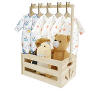 Panier pour bébé avec poignée en bois - 41 x 30 x 20 cm - Boîte de rangement polyvalente pour bébé, nouveau-né, pour anniversaire, fête prénatale, Noël, nouveaux parents