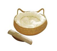 Panier pour chat avec coussin, lit en herbe de cattail naturelle et planche à gratter pour protection des meubles, 38,1 x 12,7 cm, oreiller blanc pour chats et chiens