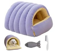 Panier pour Chat Douillet, Niche Semi Fermée Amovible et Lavable pour Chat, Fermeture Stéréo 3D, Grand Espace, Niche Douce et Confortable pour Animaux de Compagnie (Purple,M)