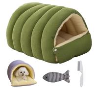 Panier pour Chat Douillet, Niche Semi Fermée Amovible et Lavable pour Chat, Fermeture Stéréo 3D, Grand Espace, Niche Douce et Confortable pour Animaux de Compagnie (Green,M)