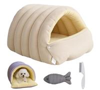 Panier pour Chat Douillet, Niche Semi Fermée Amovible et Lavable pour Chat, Fermeture Stéréo 3D, Grand Espace, Niche Douce et Confortable pour Animaux de Compagnie (Beige,M)