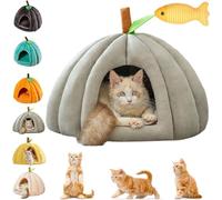 Panier pour Chat en Forme de Citrouille, Halloween Lit Grotte pour Chat, Caverne pour Cat avec Coussin Amovible, Niche Confortable pour Chats d'intérieur et Petits Chiens (Light Gray, L)