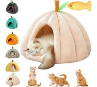 Panier pour Chat en Forme de Citrouille, Halloween Lit Grotte pour Chat, Caverne pour Cat avec Coussin Amovible, Niche Confortable pour Chats d'intérieur et Petits Chiens (Pink, L)