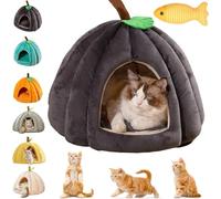 Panier pour Chat en Forme de Citrouille, Halloween Lit Grotte pour Chat, Caverne pour Cat avec Coussin Amovible, Niche Confortable pour Chats d'intérieur et Petits Chiens (Dark Gray, L)