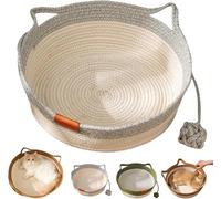 Panier pour Chat Lit d'enrichissement en Corde de Coton tissée à la Main avec Queue de Jouet attachée, nid interactif à gratter pour Animal Domestique avec parois Flexibles pour Lutter