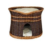 Panier pour Chat Niche Intérieure - Taille L: 60 cm Ovale - En Osier - Deux étages - Lit avec Coussins Lavables écru
