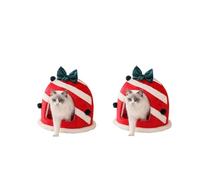 Panier pour Chat Noël Maison Confinée Chaleureuse en Peluche avec Coussin Amovible Cadeau Douillet pour Chats d'Intérieur et Petits Chiens(Small 2pcs)