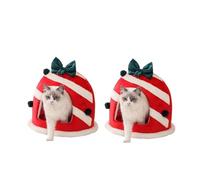 Panier pour Chat Noël Maison Confinée Chaleureuse en Peluche avec Coussin Amovible Cadeau Douillet pour Chats d'Intérieur et Petits Chiens(Large 2pcs)