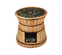 Panier pour chat pour dormir - Diamètre : 47 cm rond - Niche pour chat en osier - Chiens à deux étages - Lit pour chat - Saule écorcé - Avec coussin marron foncé