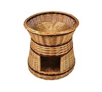 Panier pour chat pour dormir - Diamètre : 47 cm rond - Niche pour chat en osier - Chiens à deux étages - Lit pour chat - Saule écorcé - Maison en osier sans coussin