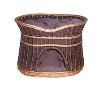Panier pour Chat pour Dormir - Niche d'intérieur pour Chat - Taille L: 60 cm Ovale - Niche en Osier - Panier pour Chien à Deux étages - ou lit pour Chat avec Coussins lavables Marron - Panier Couleur