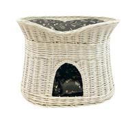 Panier pour chat pour dormir - Niche d'intérieur pour chat - Taille L : 60 cm ovale - Niche pour chat en osier - Chiens à deux étages - Lit pour chat avec coussins lavables marron foncé - Panier blanc