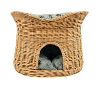 Panier pour chat pour dormir - Niche d'intérieur pour chat - Taille XL : 70 cm ovale - Niche pour chat en osier - Chiens à deux étages - Lit pour chat avec coussin lavable gris - Couleur du panier