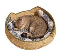 Panier pour chat - Tressé confortable pour bébé chat avec rembourrage et coussin, lit de bureau pour chat | Pour l'intérieur et l'hiver Voyage voiture camping bureau côté lit chaise canapé espace