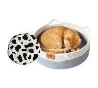 Panier Pour Chat Tressé En Corde De Coton Avec Tapis - Lit Pour Animaux Rond Fait À La Main Pour Chats D'Intérieur, Chiots, Lapins Et Petits Animaux | Trois Tailles Disponibles, Lavable Et Confort Tou