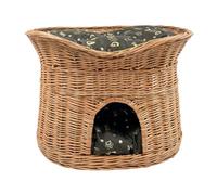 Panier pour Chat XL - Niche d'Intérieur en Osier - 70 cm Ovale - Lit à Deux Étages avec Coussins Lavables Marron Foncé
