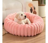 Panier pour Chien Donut, Lit pour Chien Anti Stress Apaisant en Peluche, Panier Chien avec Base Antidérapante, Coussin Animaux pour Chiens et Chats de Tout âge (60cm,Rose)