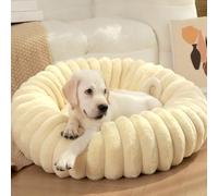 Panier pour Chien Donut, Lit pour Chien Anti Stress Apaisant en Peluche, Panier Chien avec Base Antidérapante, Coussin Animaux pour Chiens et Chats de Tout âge (90cm,Beige)