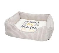 Panier pour Chien et Chat Rembourré - En Couple avec mon Chat Mignon Animaux Amour - Lit Confortable avec Coussin Déhoussable et Lavable Couchage Moelleux Imprimé en France Base Antidérapante