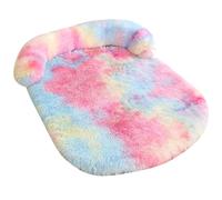 Panier pour Chien, Fausse Fourrure, Lit pour Animaux, Coussin, Canapé, Rembourrage Doux, Un Bord comme Oreiller, Housse Amovible et Lavable, Antidérapant,Arc-en-Ciel,XXL 150 * 100 CM（<50KG）