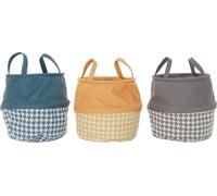 Panier pour linge sale DKD Home Decor pied de coq jaune gris gris foncé 28 x 28 x 28 cm (3 pièces)