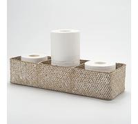 Panier Rangement Jonc de Mer Rectangulaires Malle en Osier avec Compartiment pour Organiser des Jouets de Collation en Papier Toilette (Blanchir 42cm x 14cm x 9cm)