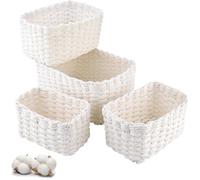 Panier Rangement - Lot de 4 - Corde Papier Tressée - Empilable - Salle de Bain Cuisine Bureau - Blanc ECARTEUR - SPECULUM