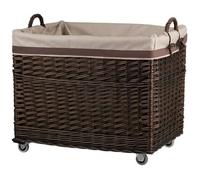 Panier rectangulaire en osier blanc avec roulettes et doublure imperméable, poignées